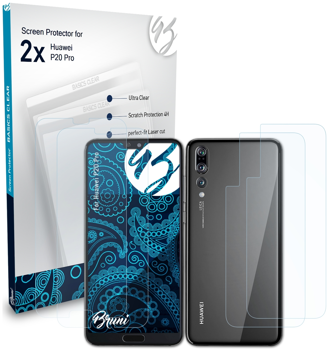BRUNI Basics-Clear P20 2x Huawei Pro) Schutzfolie(für