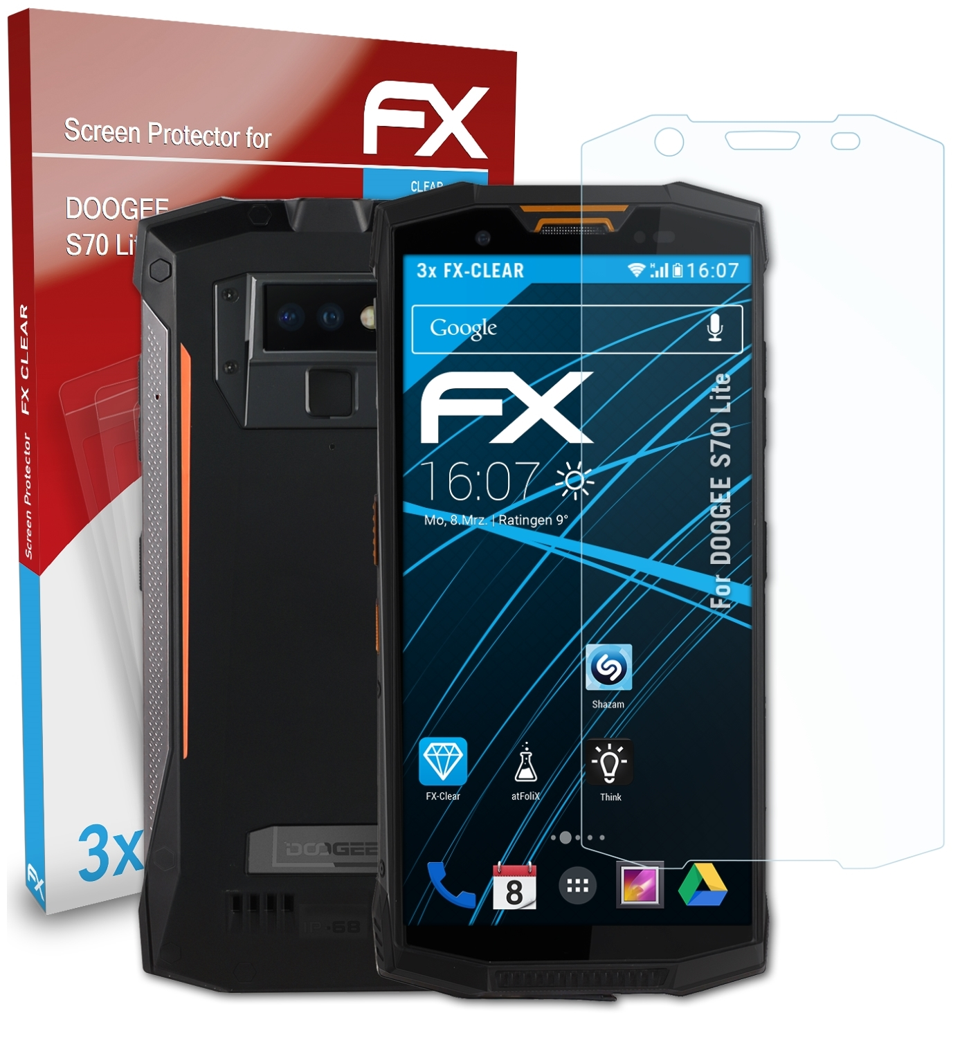 ATFOLIX 3x Displayschutz(für Lite) Doogee FX-Clear S70