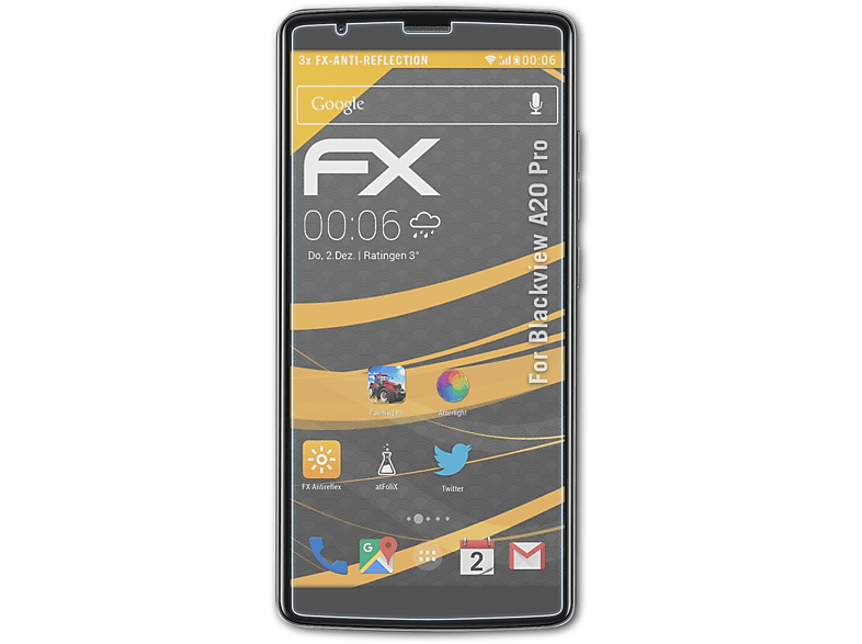 Blackview FX-Antireflex ATFOLIX Pro) 3x Displayschutz(für A20