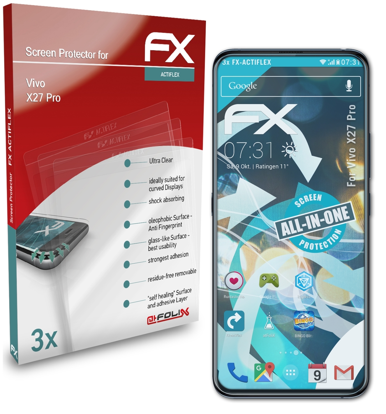 Vivo Displayschutz(für X27 Pro) ATFOLIX 3x FX-ActiFleX