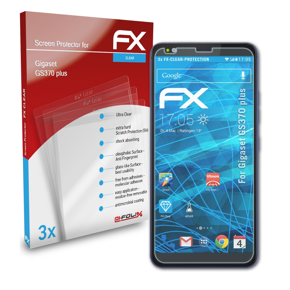 plus) ATFOLIX GS370 Displayschutz(für 3x Gigaset FX-Clear