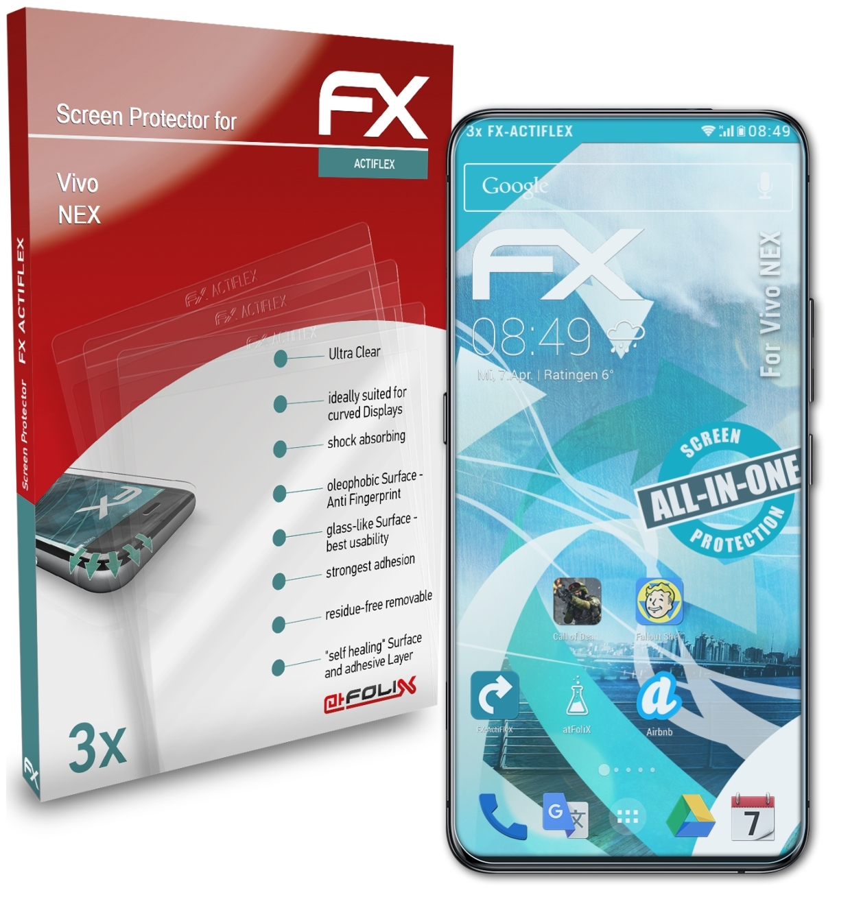 NEX) Displayschutz(für Vivo 3x ATFOLIX FX-ActiFleX