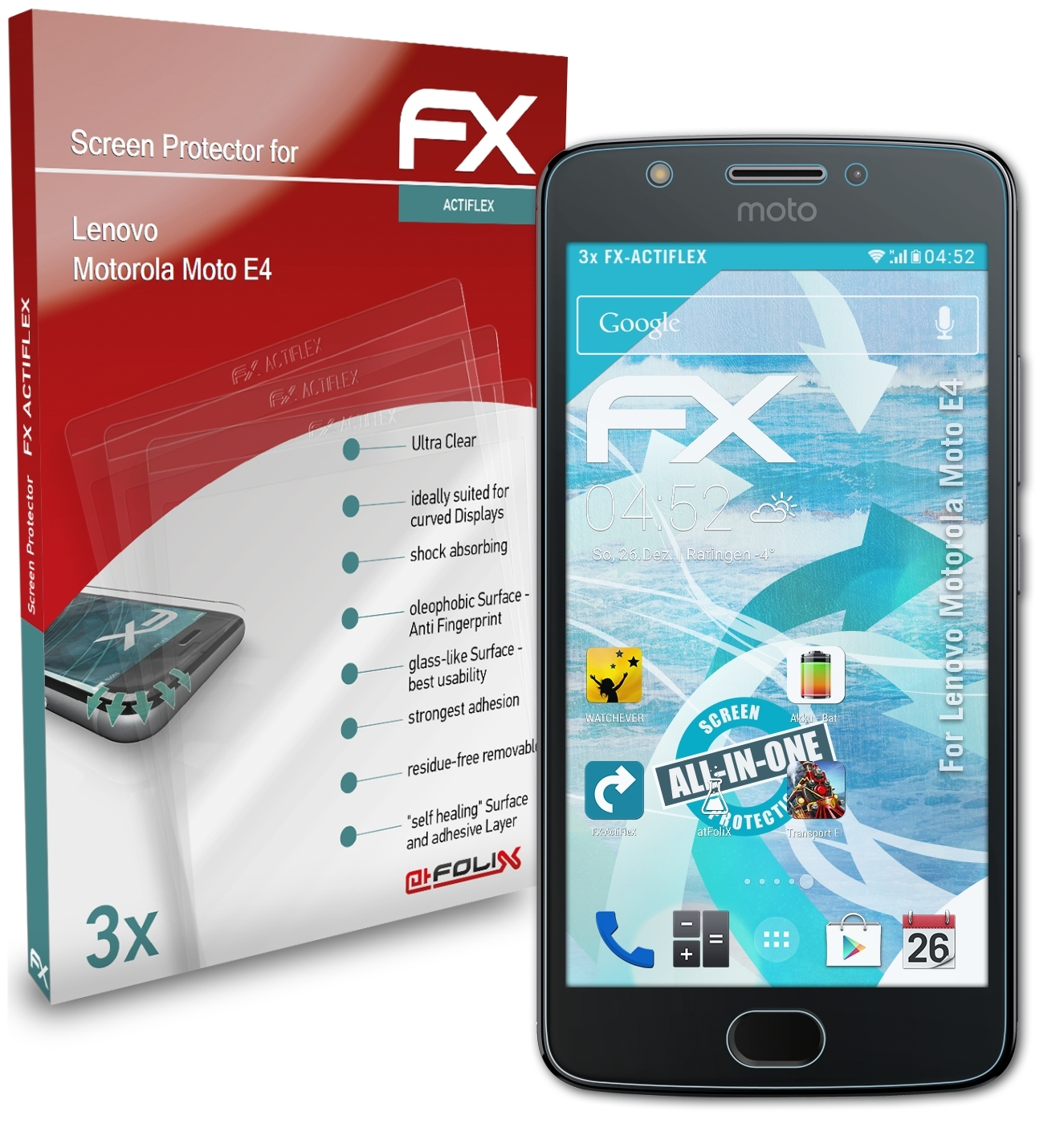 ATFOLIX 3x FX-ActiFleX Displayschutz(für Lenovo Moto Motorola E4)