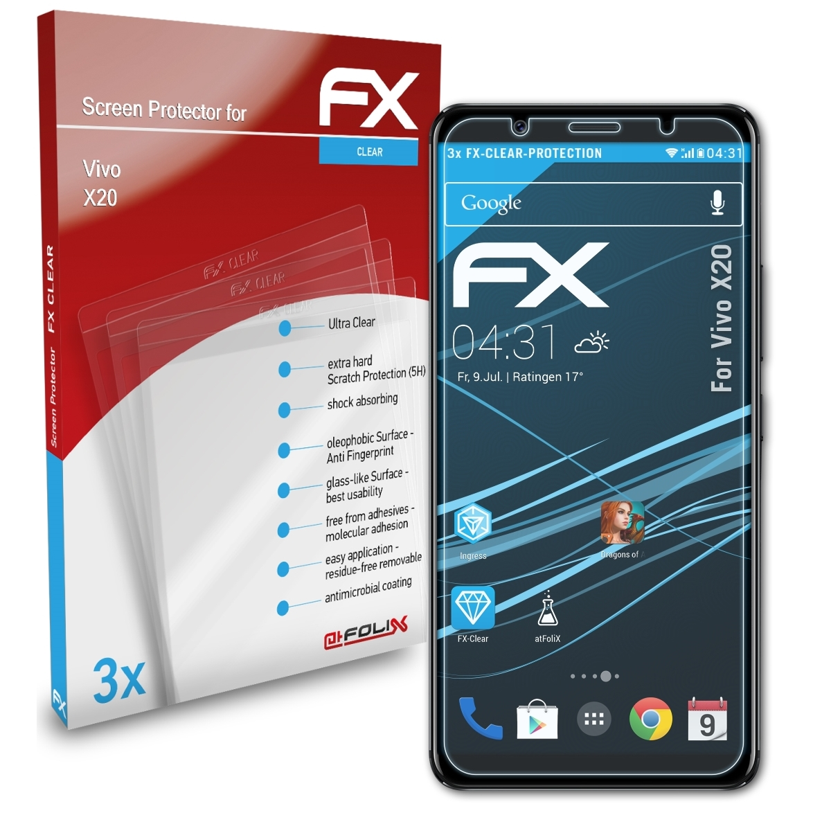 ATFOLIX 3x X20) FX-Clear Displayschutz(für Vivo