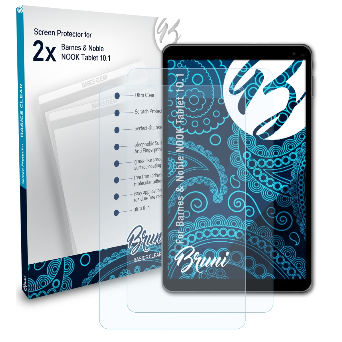 BRUNI 2x Basics-Clear Schutzfolie(für Tablet Barnes NOOK 10.1) & Noble