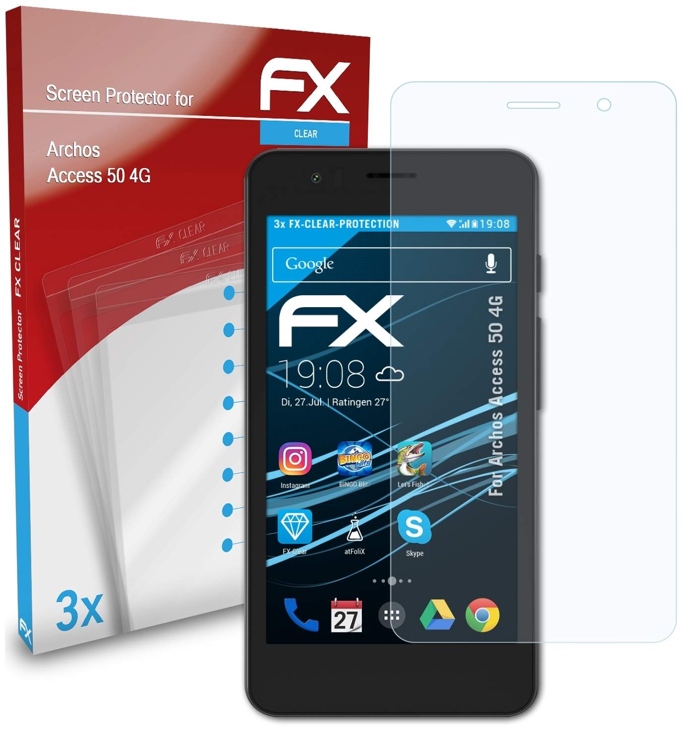 Displayschutz(für 4G) 3x Archos ATFOLIX Access FX-Clear 50