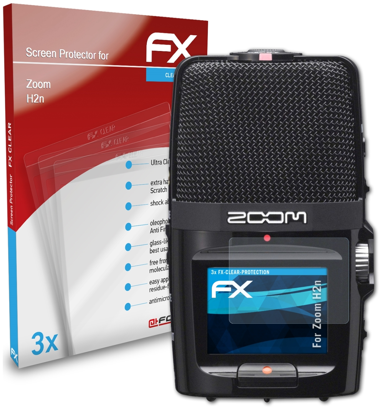 ATFOLIX 3x FX-Clear Displayschutz(für Zoom H2n)