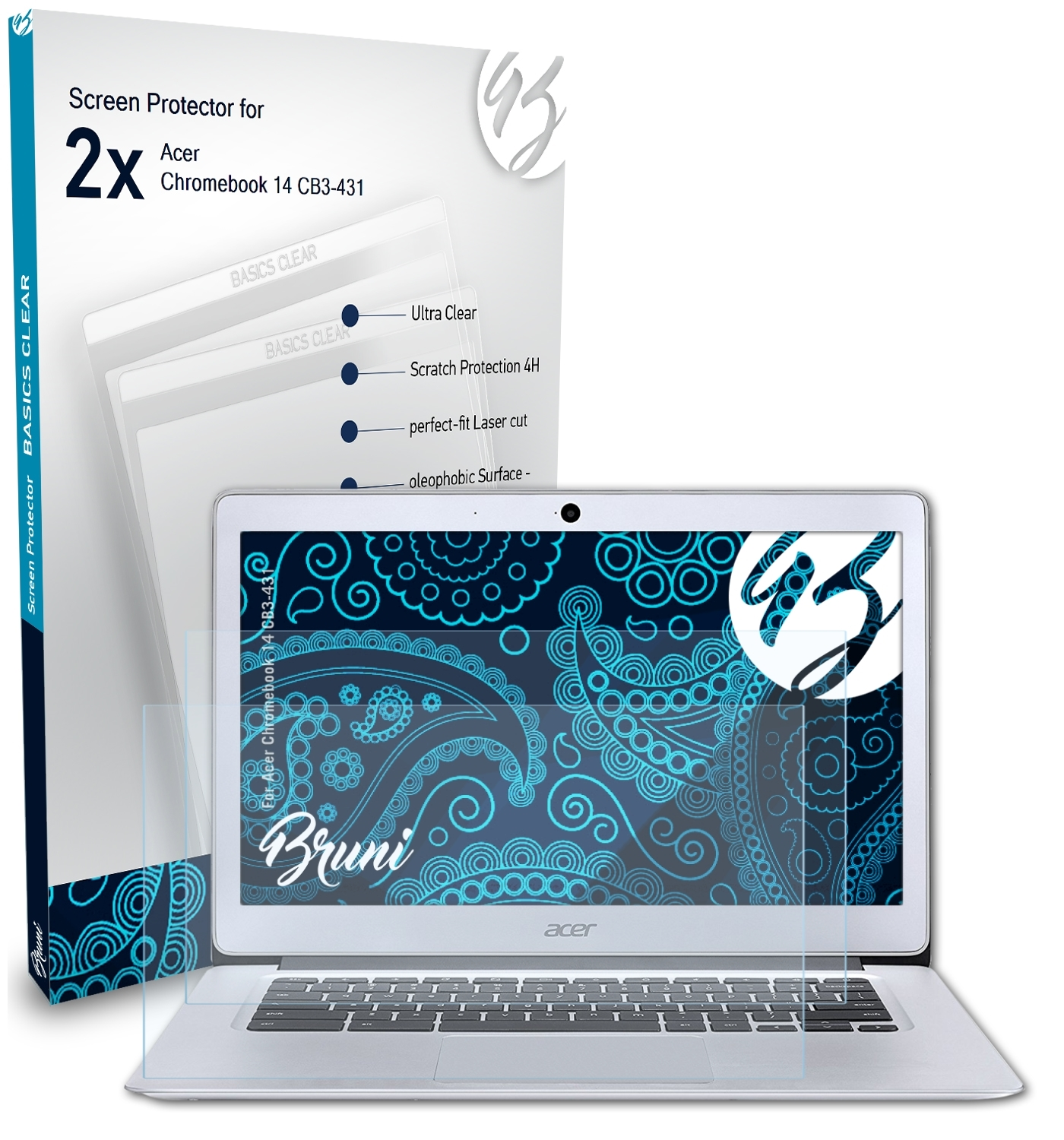 BRUNI 2x Basics-Clear Schutzfolie(für Chromebook Acer 14 (CB3-431))
