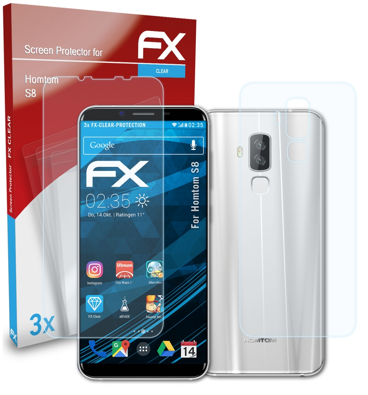 ATFOLIX 3x FX-Clear Homtom S8) Displayschutz(für