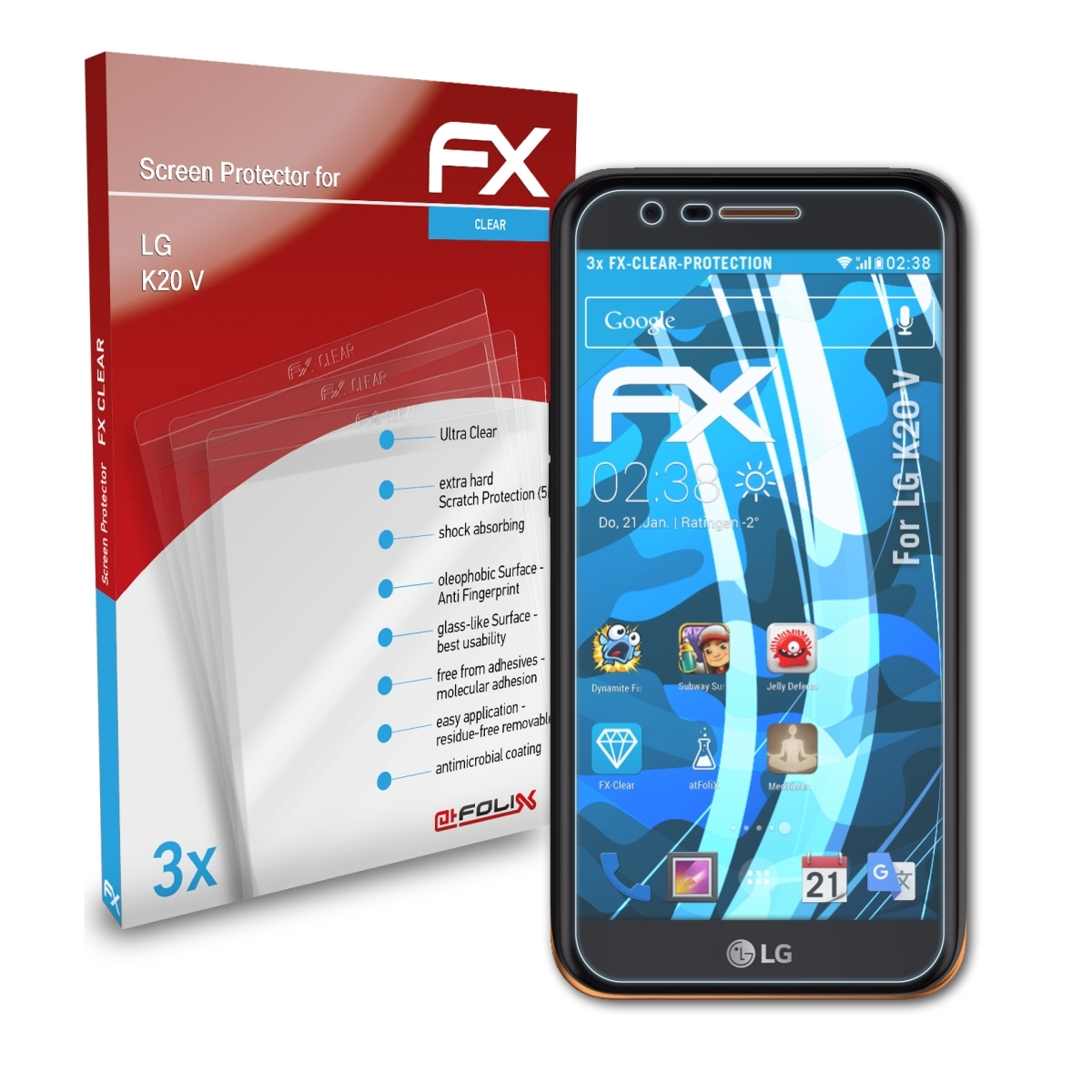 K20 FX-Clear 3x LG V) Displayschutz(für ATFOLIX