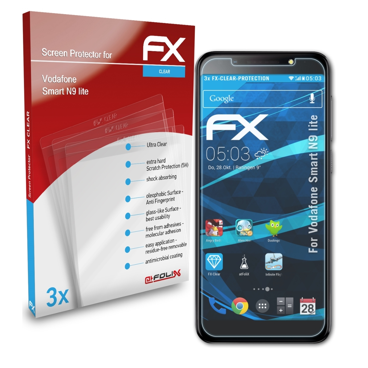 ATFOLIX Vodafone Smart 3x FX-Clear N9 Displayschutz(für lite)