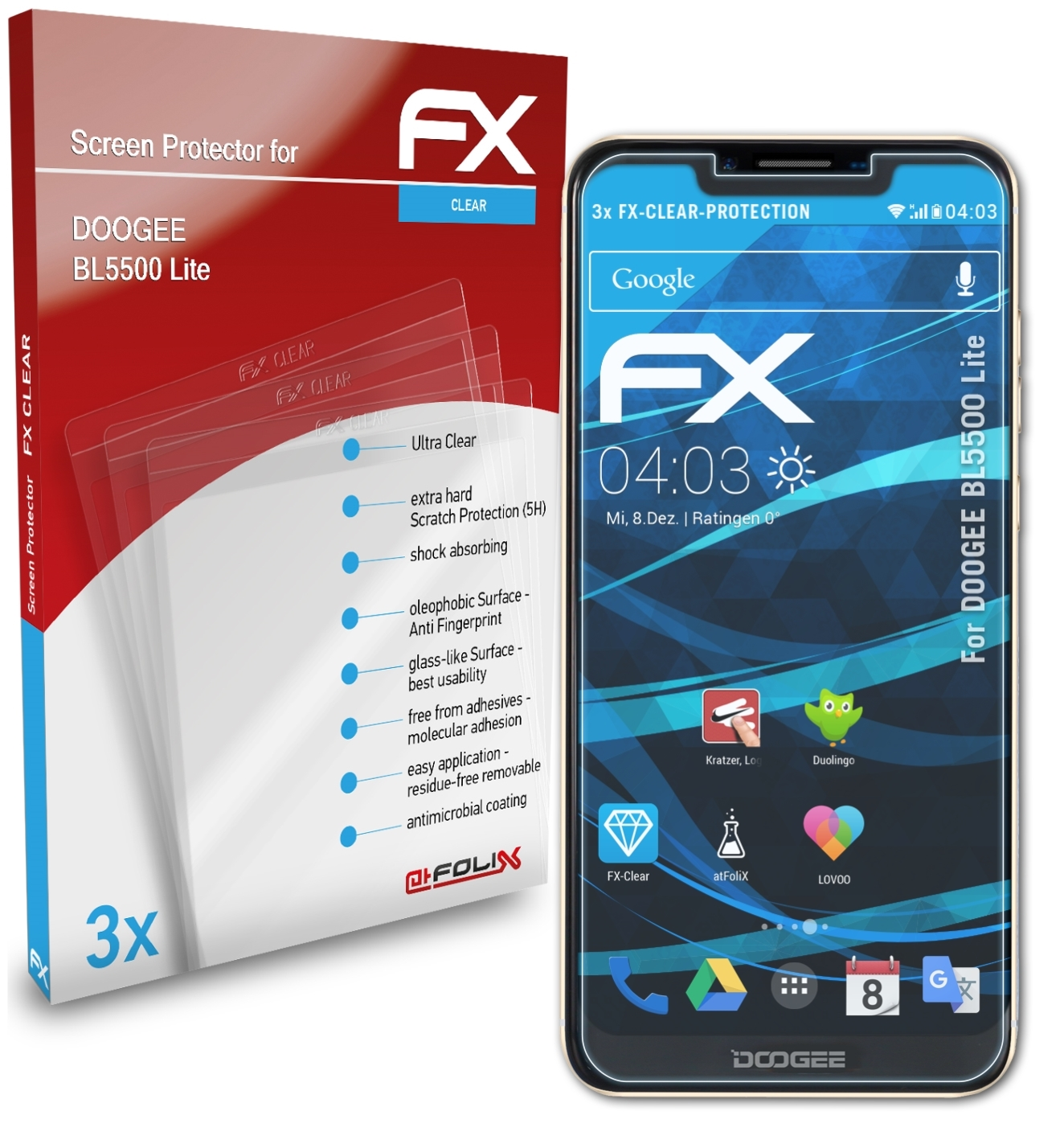 ATFOLIX 3x FX-Clear Displayschutz(für Doogee BL5500 Lite)