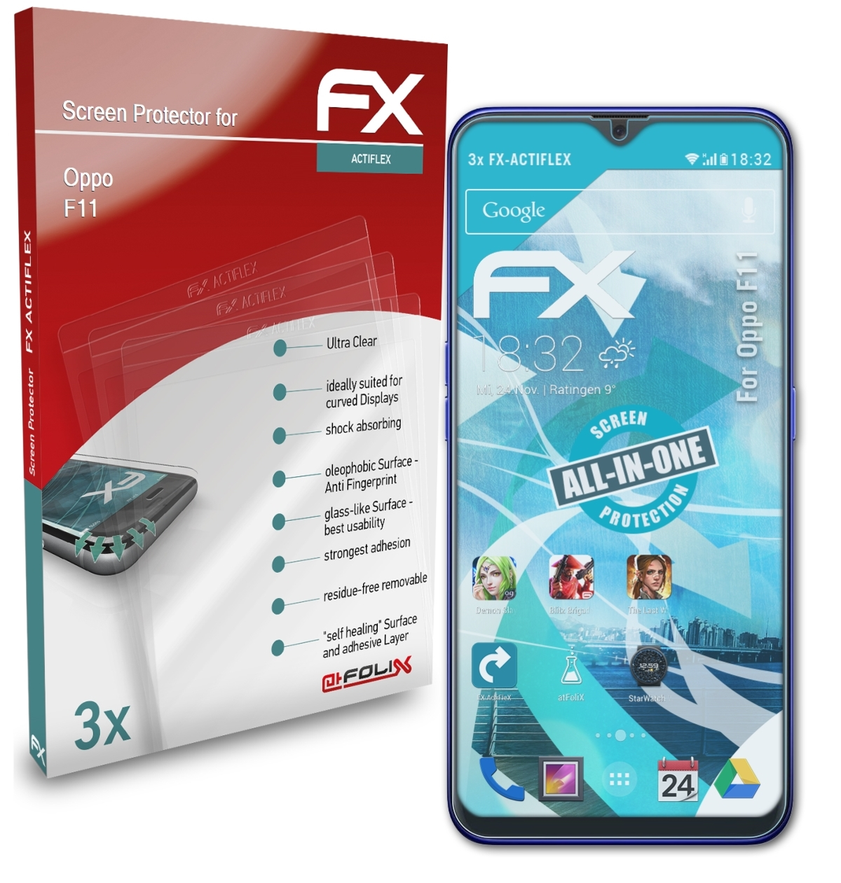 ATFOLIX 3x FX-ActiFleX Displayschutz(für Oppo F11)