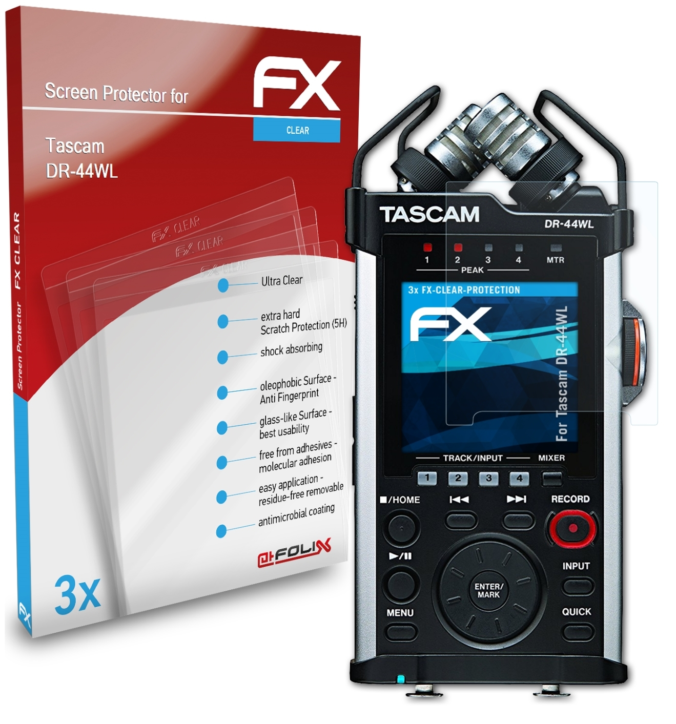 FX-Clear 3x Tascam Displayschutz(für ATFOLIX DR-44WL)