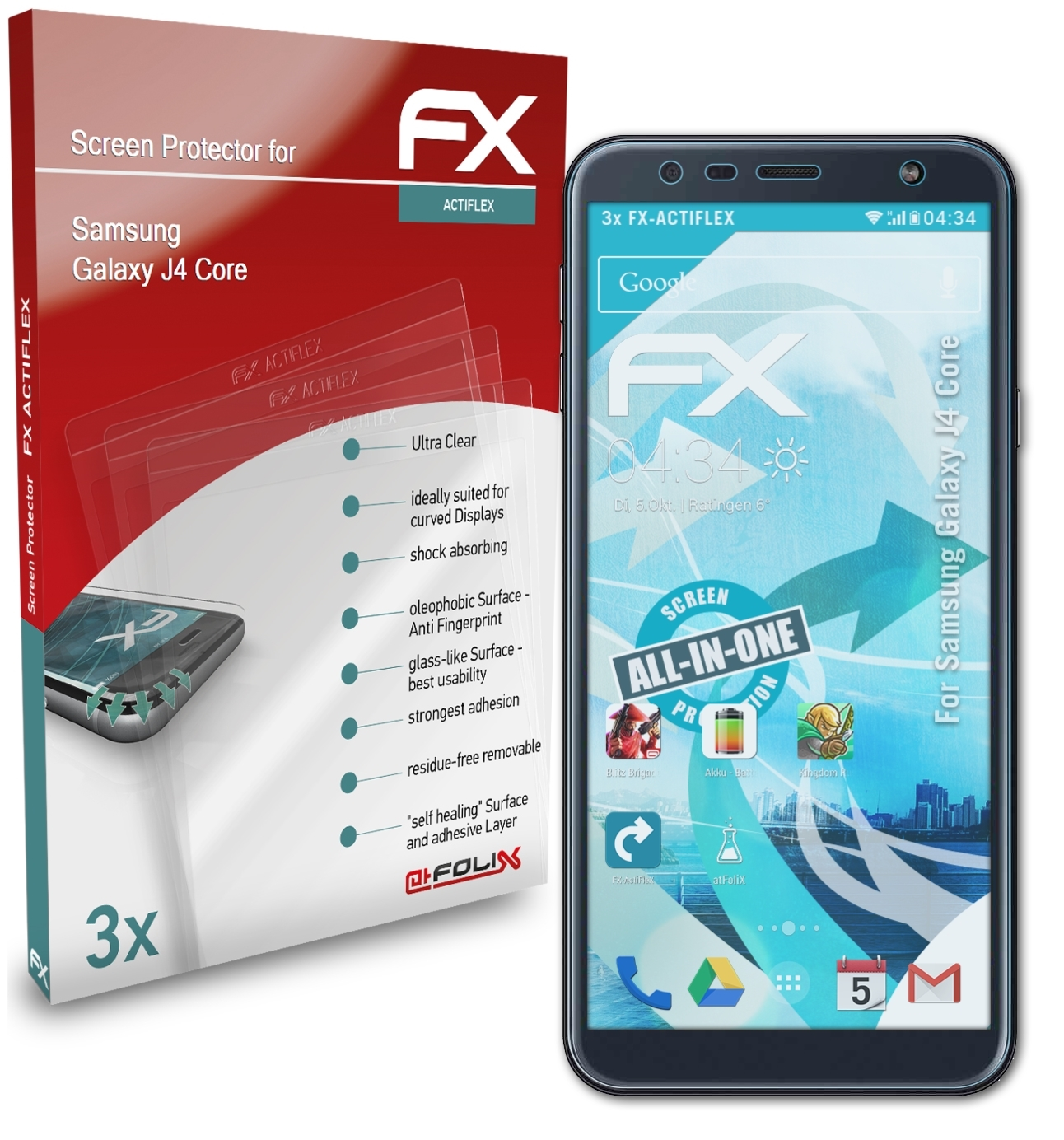 ATFOLIX 3x FX-ActiFleX Displayschutz(für Core) Galaxy J4 Samsung