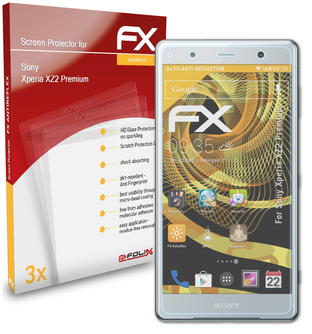 ATFOLIX 3x FX-Antireflex XZ2 Xperia Premium) Displayschutz(für Sony