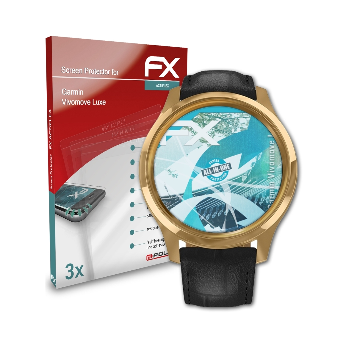 Luxe) ATFOLIX Garmin 3x Displayschutz(für Vivomove FX-ActiFleX
