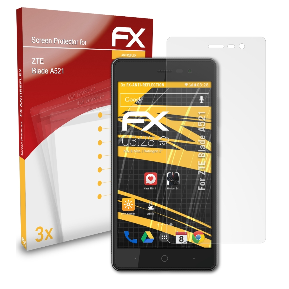 ATFOLIX 3x FX-Antireflex Displayschutz(für ZTE Blade A521)