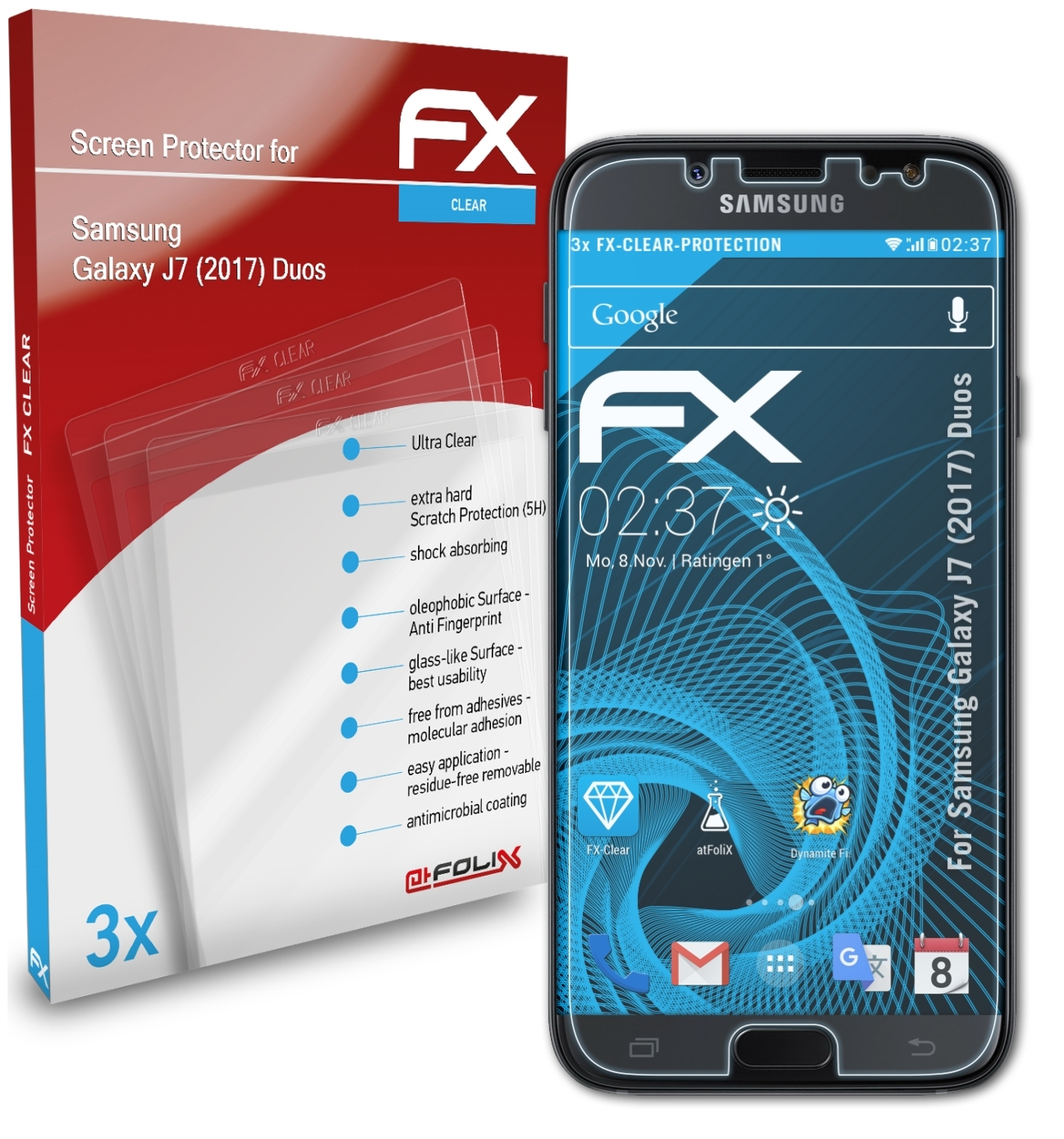 ATFOLIX 3x FX-Clear Displayschutz(für Samsung Galaxy J7 Duos) (2017)