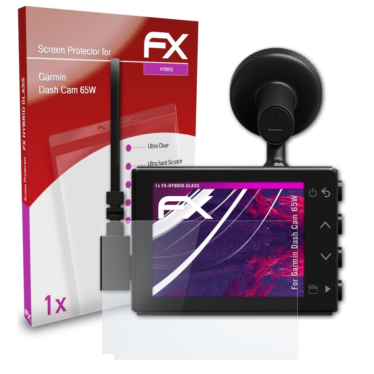 ATFOLIX FX-Hybrid-Glass Schutzglas(für Dash Garmin 65W) Cam