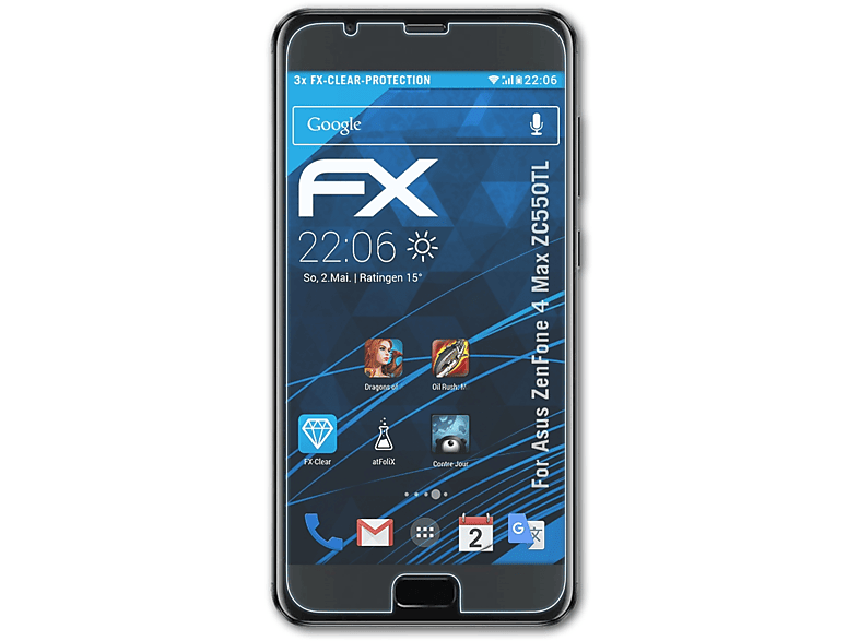 ATFOLIX 3x FX-Clear Displayschutz(für Asus ZenFone 4 Max (ZC550TL))