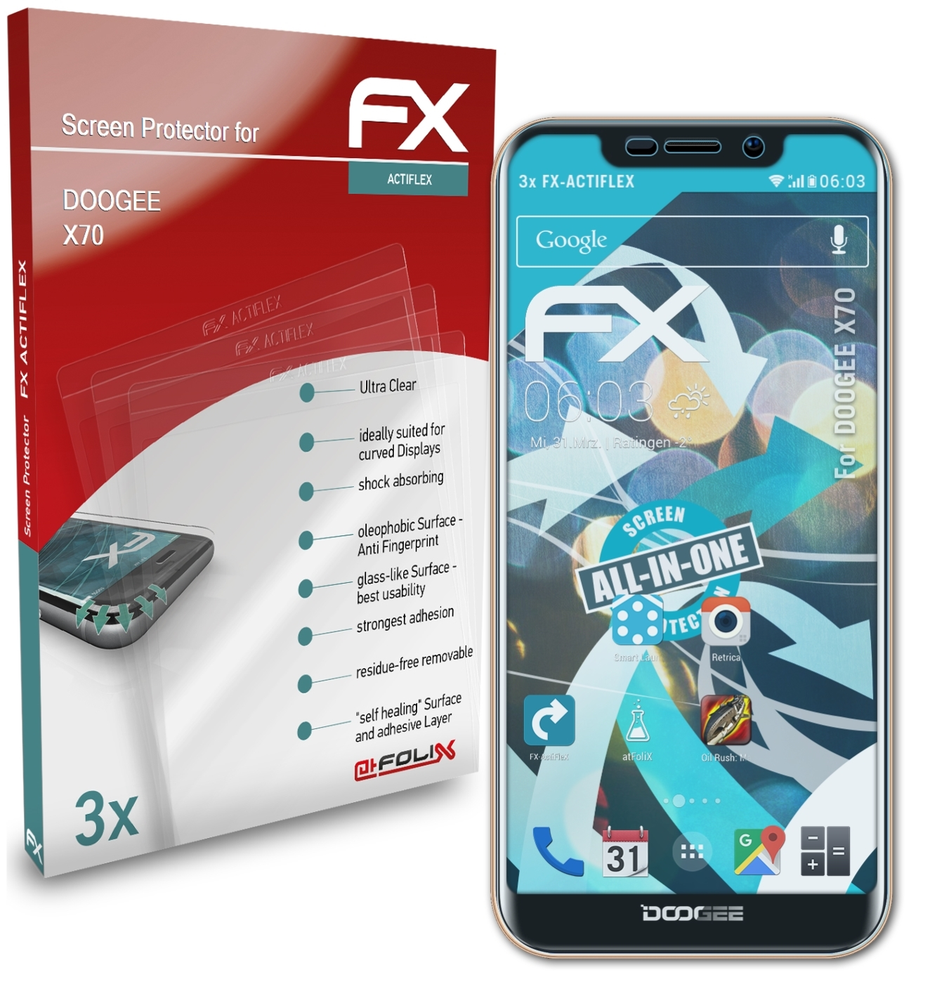 ATFOLIX 3x FX-ActiFleX Displayschutz(für X70) Doogee