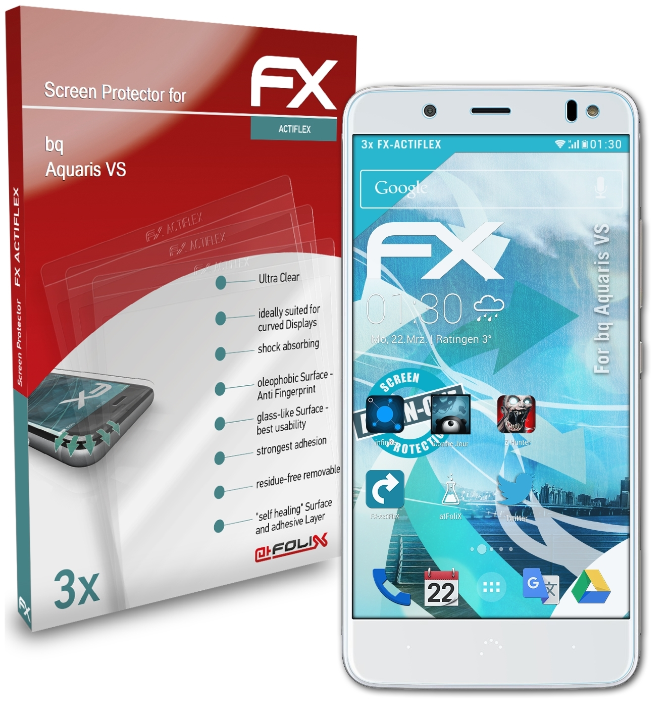 Displayschutz(für 3x bq VS) Aquaris FX-ActiFleX ATFOLIX