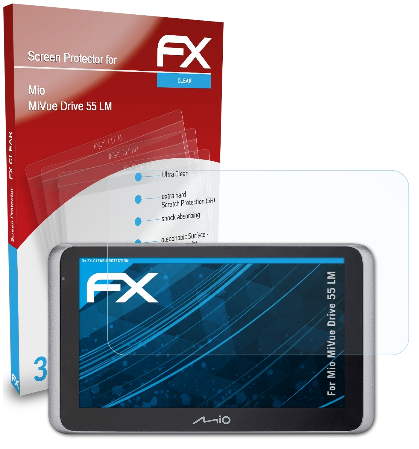 ATFOLIX 3x FX-Clear Displayschutz(für LM) MiVue Drive Mio 55