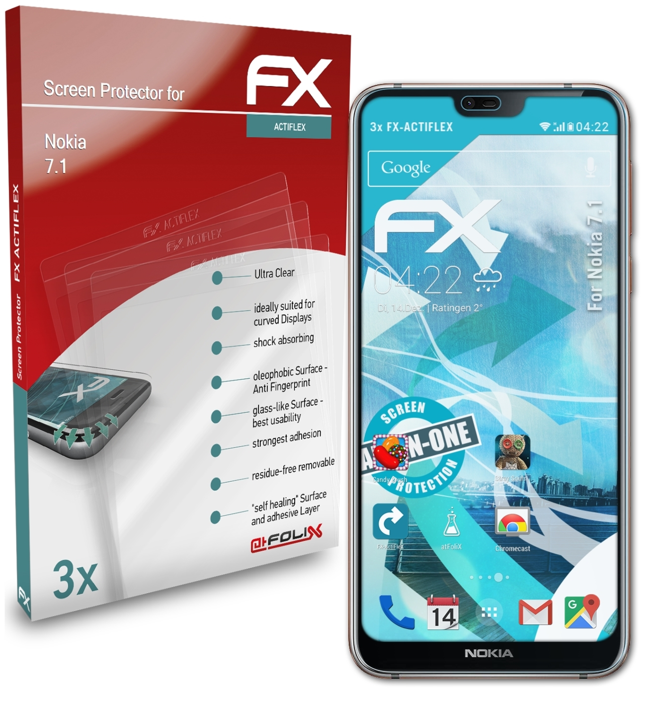 Displayschutz(für FX-ActiFleX Nokia 7.1) ATFOLIX 3x