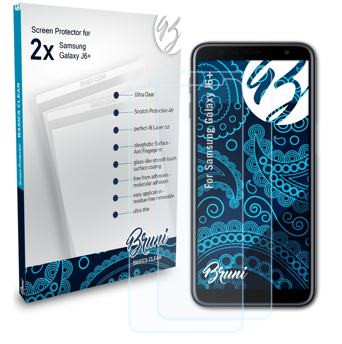 BRUNI 2x Basics-Clear Schutzfolie(für J6+) Galaxy Samsung