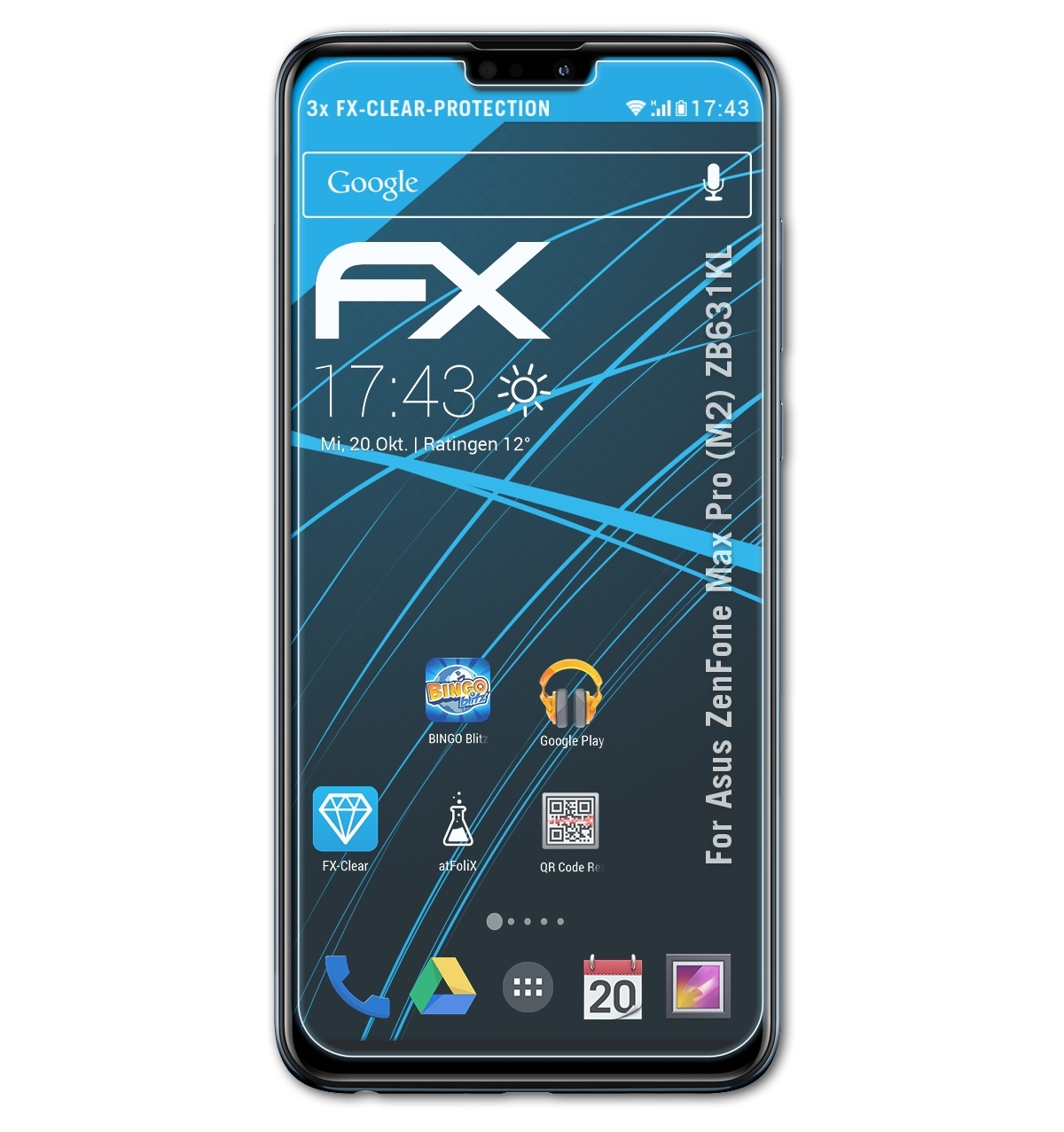 ATFOLIX 3x FX-Clear Displayschutz(für Asus Max ZenFone (ZB631KL)) (M2) Pro