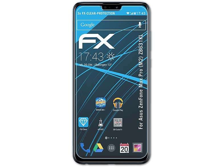ATFOLIX 3x FX-Clear Displayschutz(für Asus ZenFone Max Pro (M2) (ZB631KL))