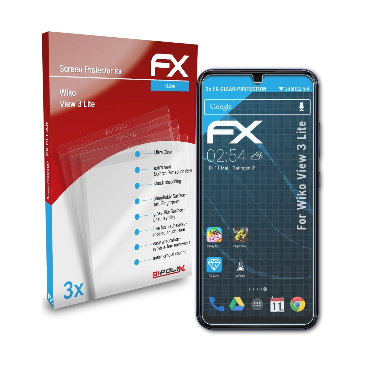 3x Displayschutz(für Lite) 3 View FX-Clear Wiko ATFOLIX