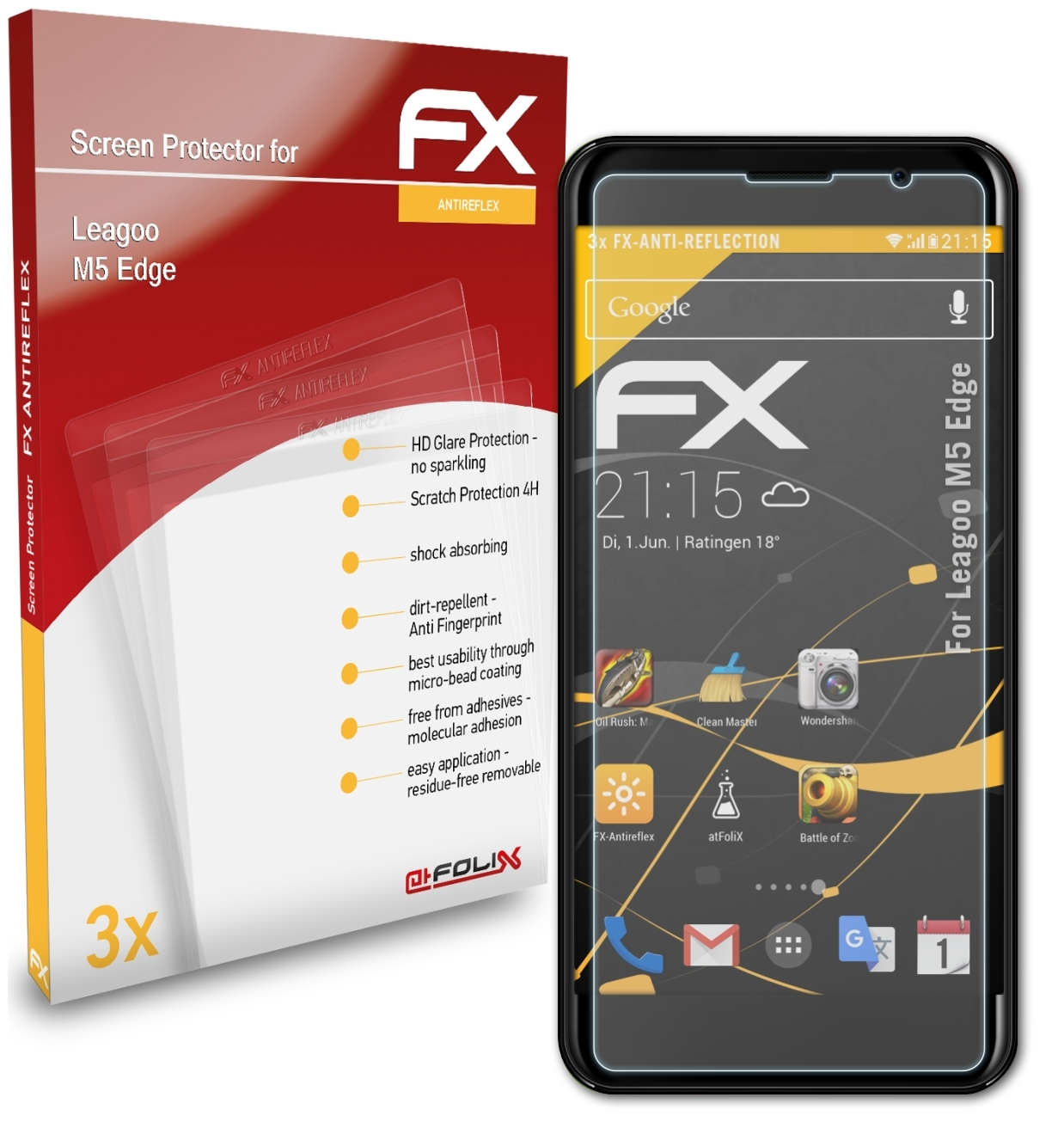3x Edge) M5 ATFOLIX Leagoo FX-Antireflex Displayschutz(für