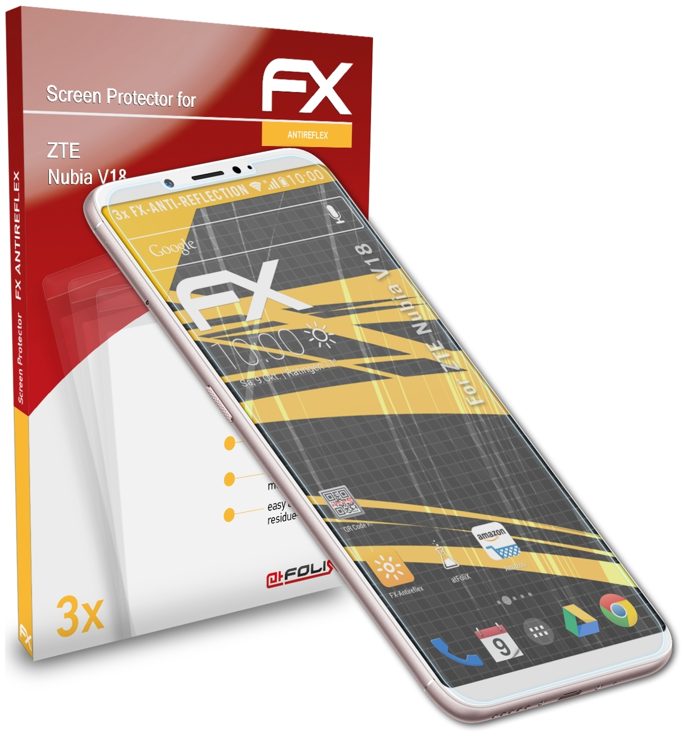ATFOLIX 3x FX-Antireflex Nubia V18) Displayschutz(für ZTE