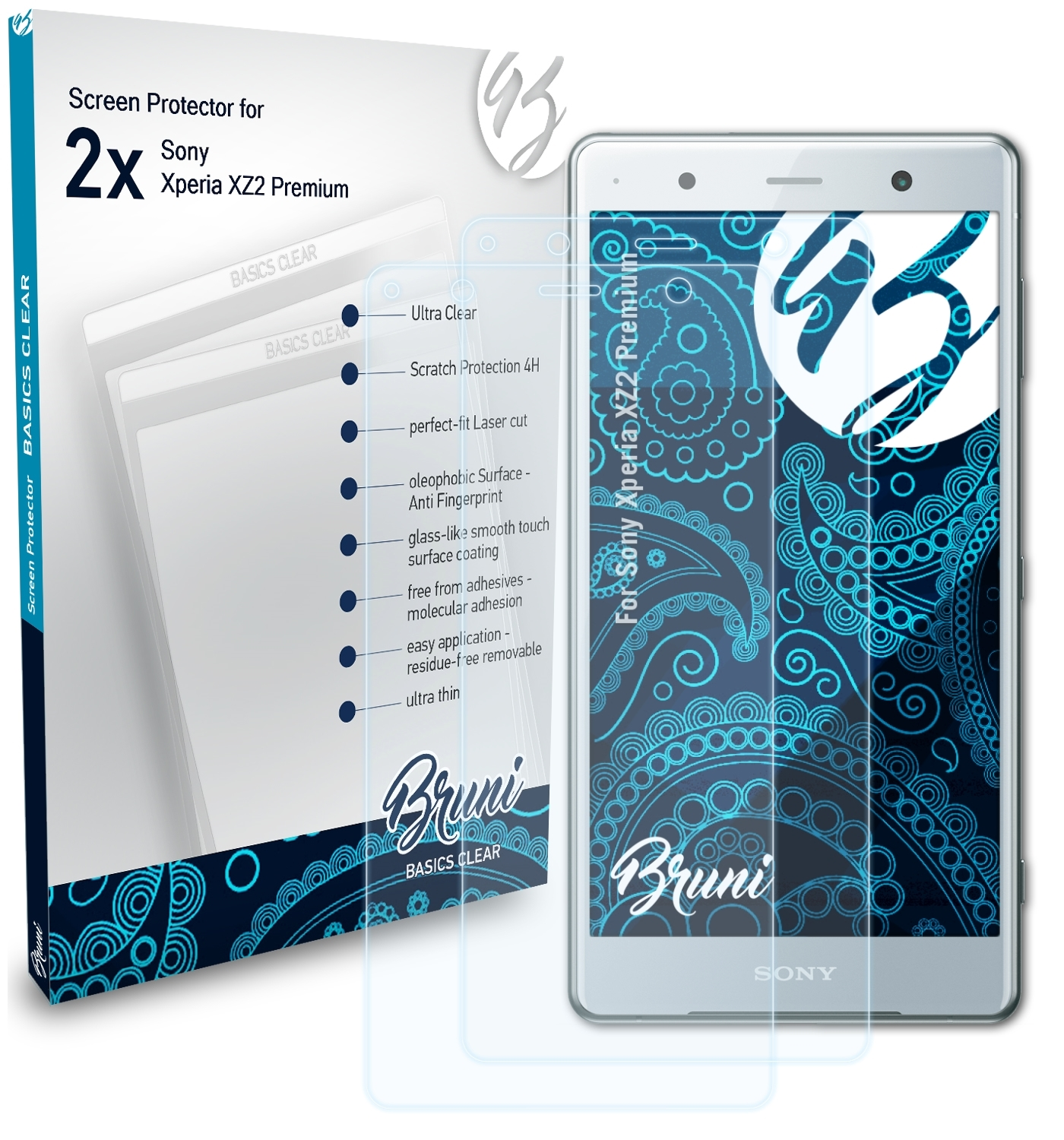 2x Schutzfolie(für Xperia XZ2 Premium) BRUNI Sony Basics-Clear