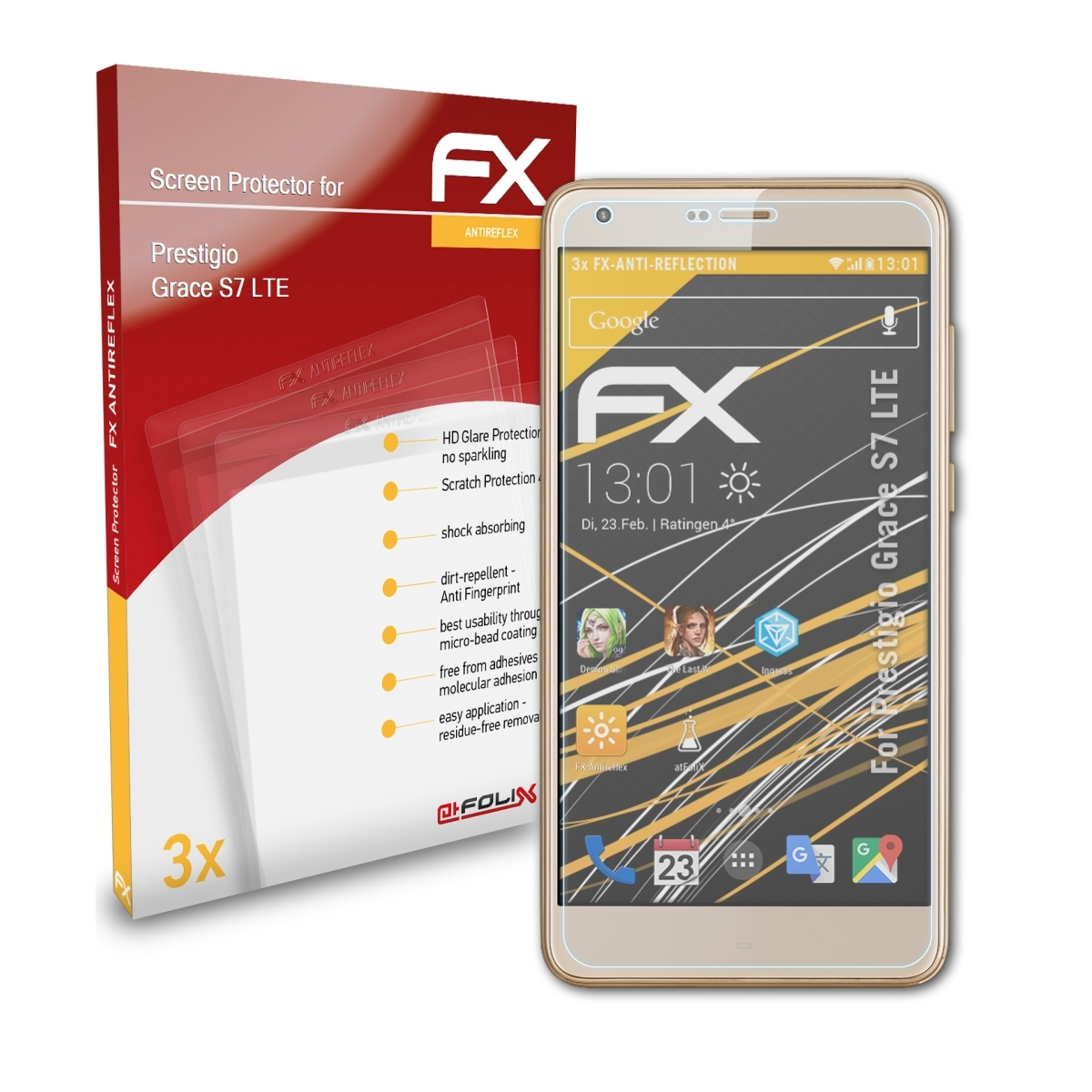 Grace S7 LTE) ATFOLIX Prestigio FX-Antireflex 3x Displayschutz(für