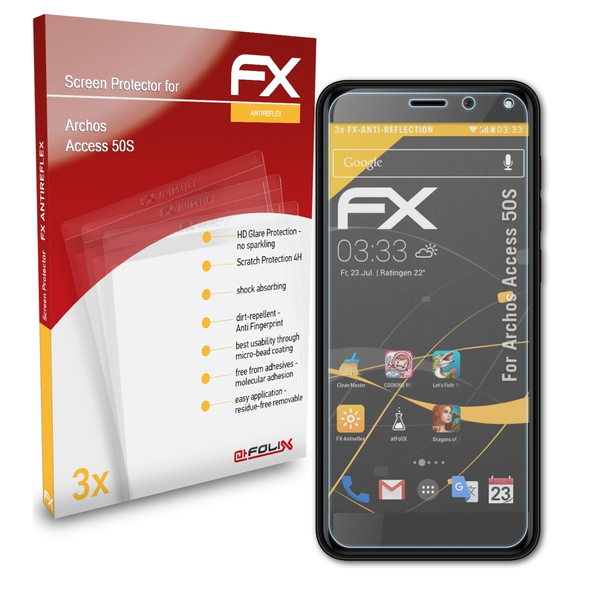 ATFOLIX 3x FX-Antireflex Displayschutz(für Archos 50S) Access