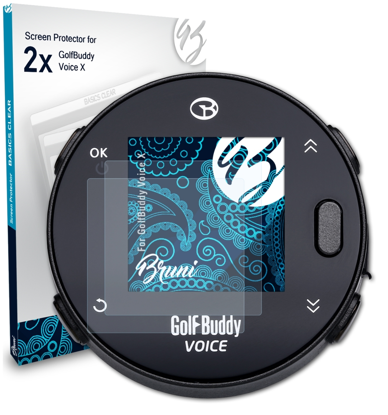 Voice X) 2x Basics-Clear GolfBuddy Schutzfolie(für BRUNI