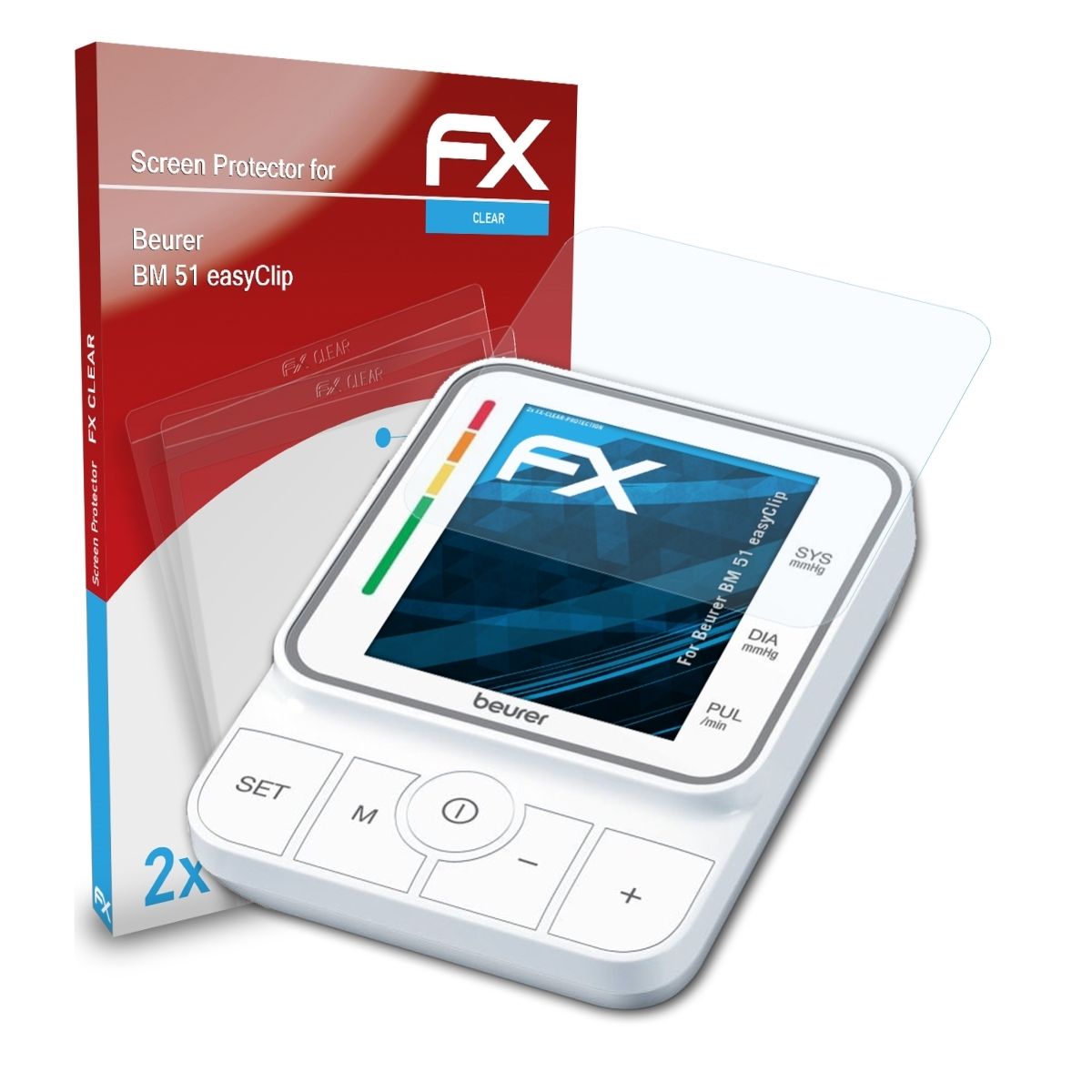 ATFOLIX 2x BM 51 FX-Clear Displayschutz(für easyClip) Beurer