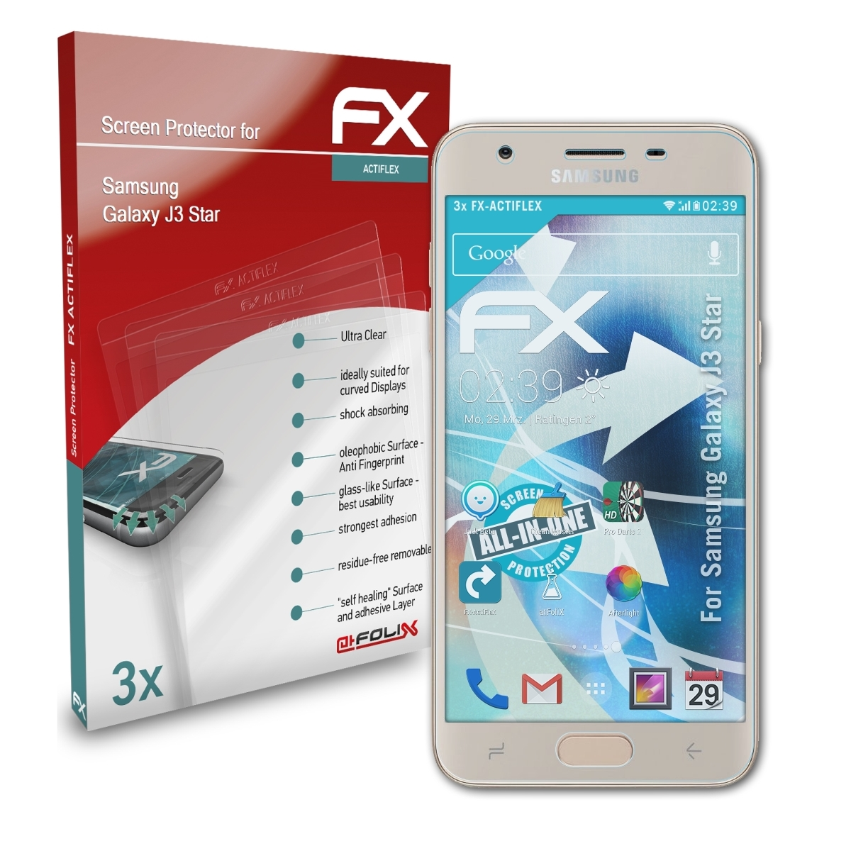 ATFOLIX Samsung FX-ActiFleX Star) 3x J3 Displayschutz(für Galaxy