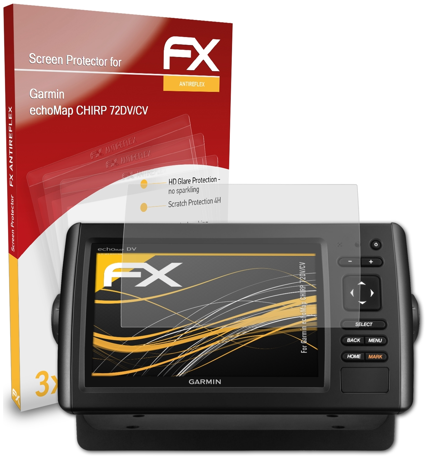 ATFOLIX 3x FX-Antireflex Displayschutz(für Garmin 72DV/CV) echoMap CHIRP
