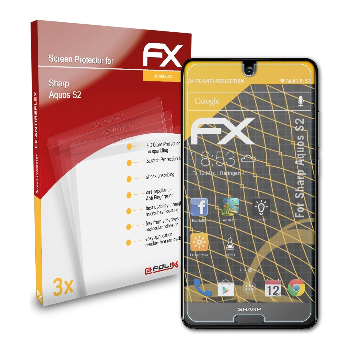 ATFOLIX 3x FX-Antireflex Displayschutz(für Sharp S2) Aquos