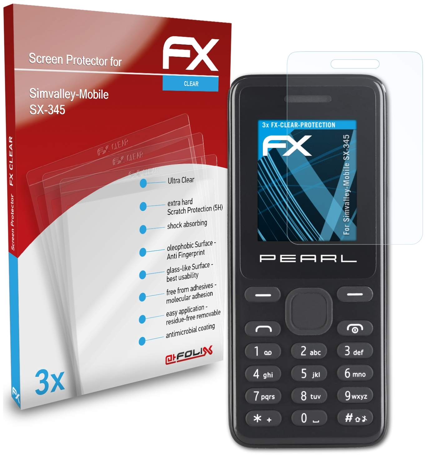 ATFOLIX 3x Simvalley-Mobile FX-Clear SX-345) Displayschutz(für
