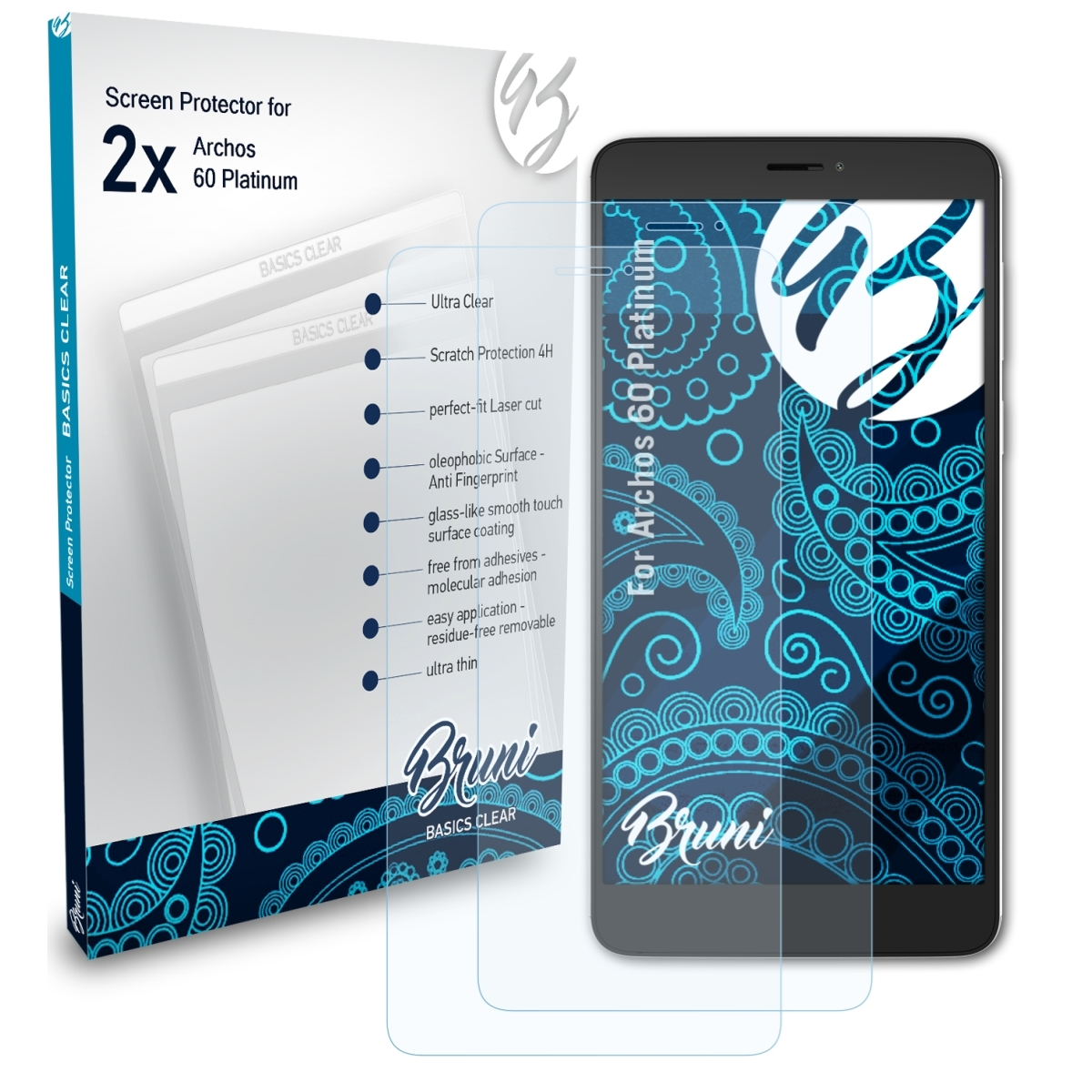 BRUNI 2x Basics-Clear Schutzfolie(für Archos 60 Platinum)