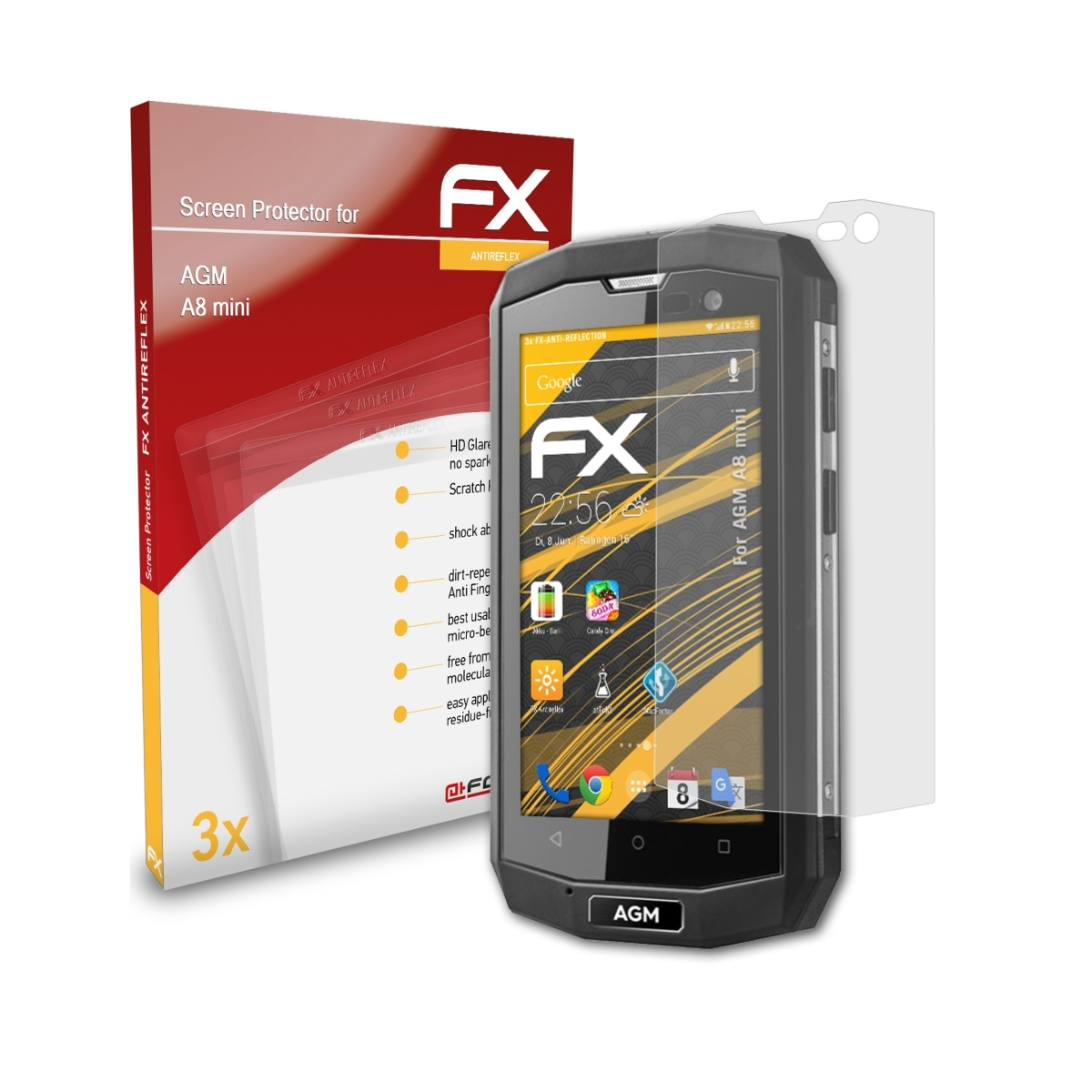 ATFOLIX 3x FX-Antireflex Displayschutz(für mini) A8 AGM