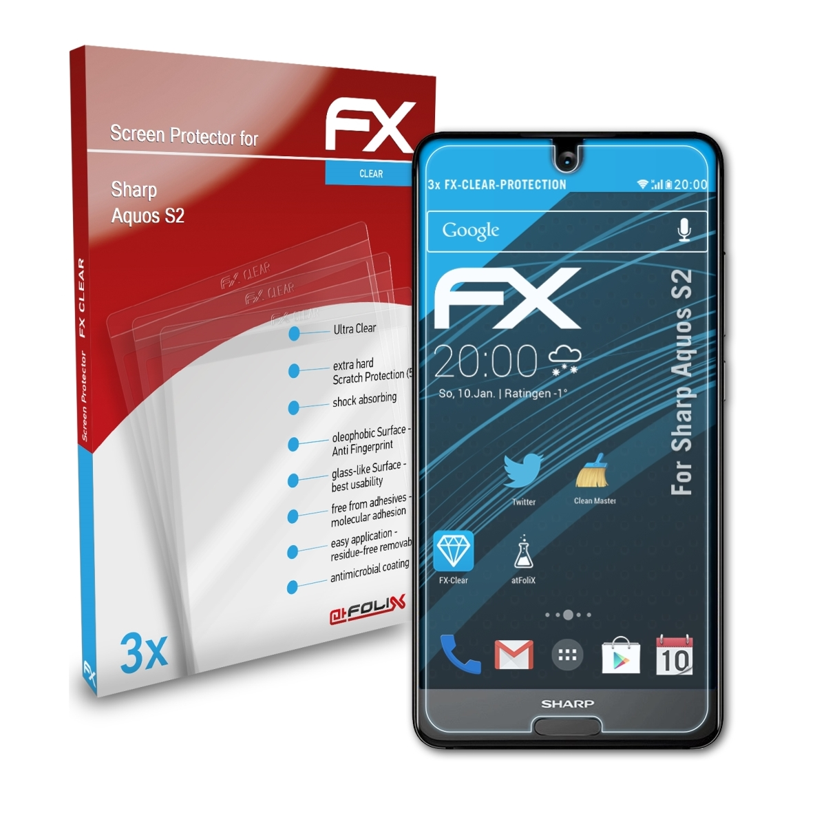 ATFOLIX 3x FX-Clear Displayschutz(für Sharp Aquos S2)