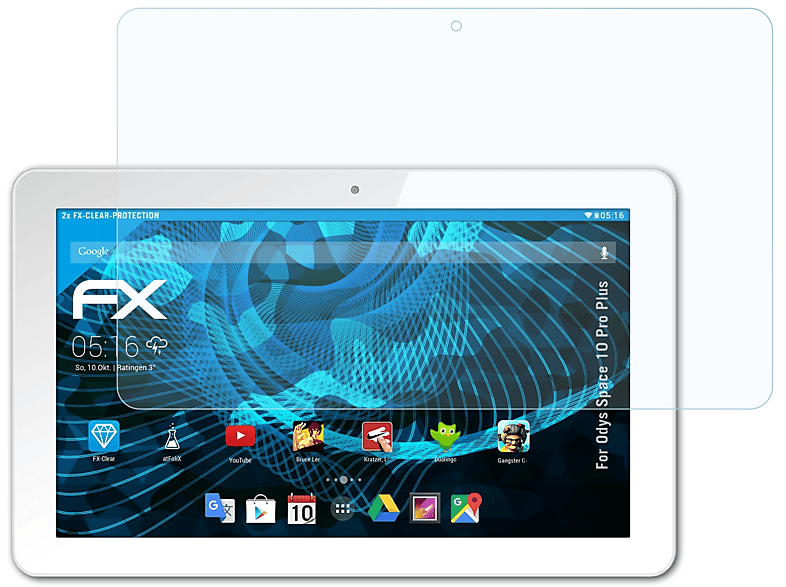ATFOLIX 2x FX-Clear Displayschutz(für Odys 10 Plus) Space Pro