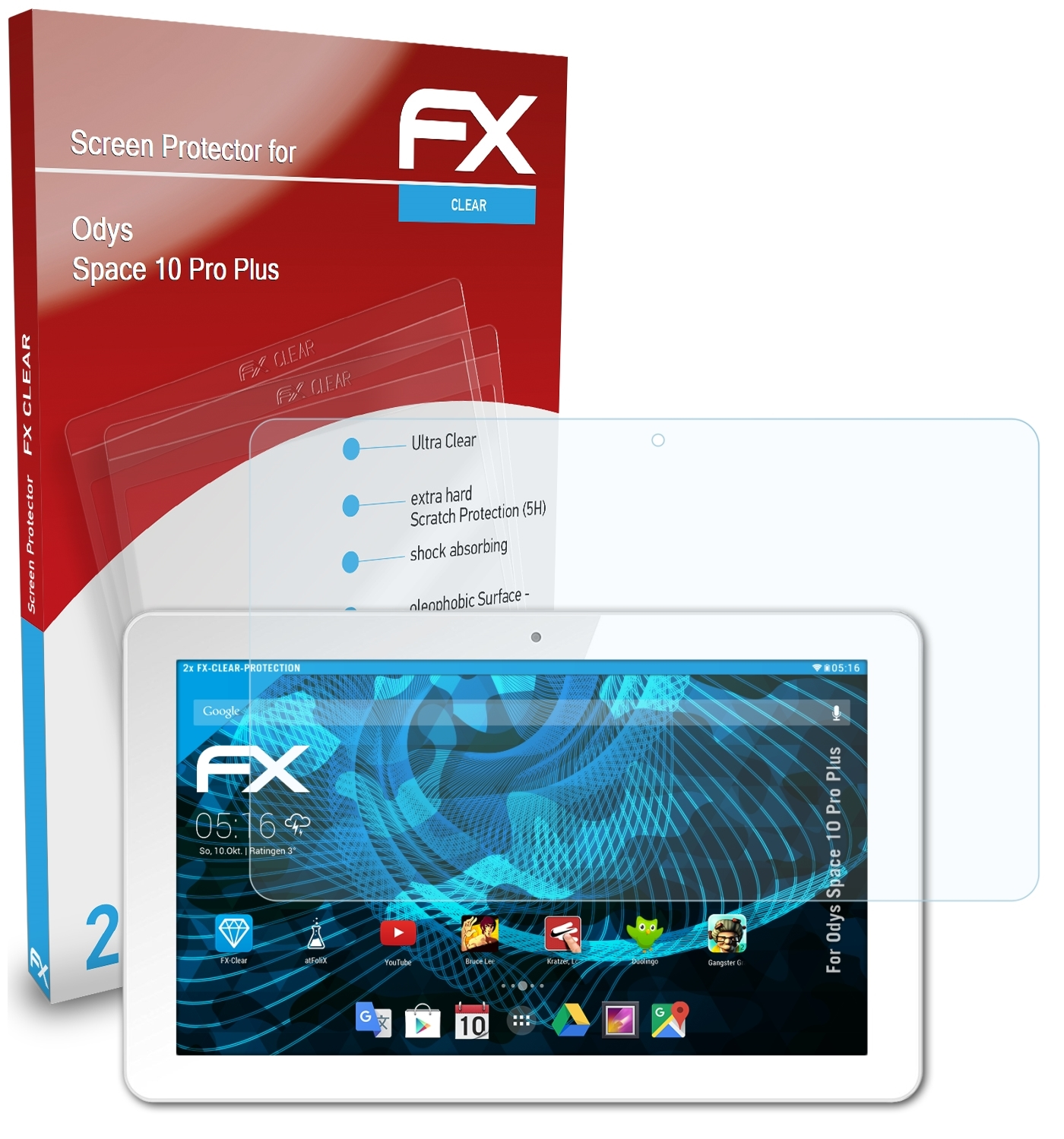 Plus) Displayschutz(für Space 10 Pro 2x Odys ATFOLIX FX-Clear