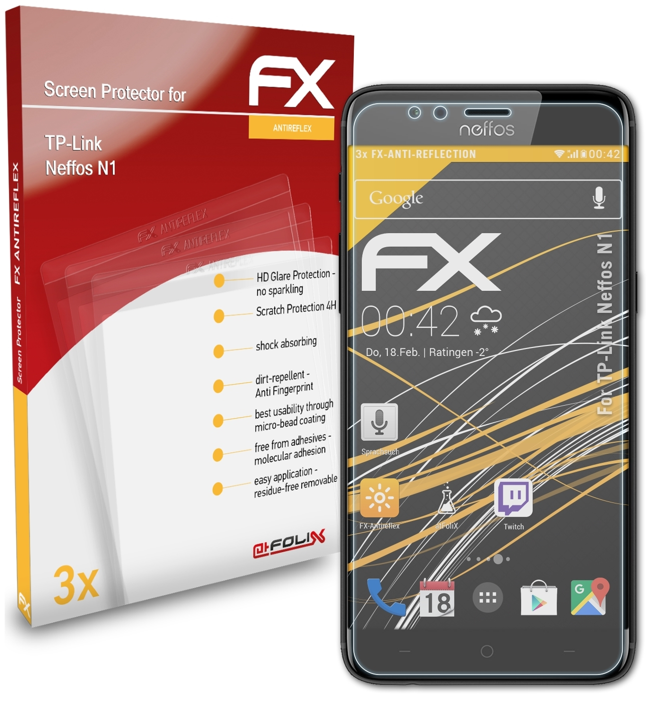 ATFOLIX 3x FX-Antireflex N1) Displayschutz(für TP-Link Neffos